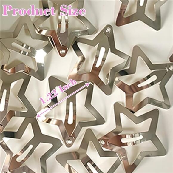Silver Star Hair Accessories - Non-Slip Metal Snap Clips and Barrettes-20 PCS - Picture 2 of 5